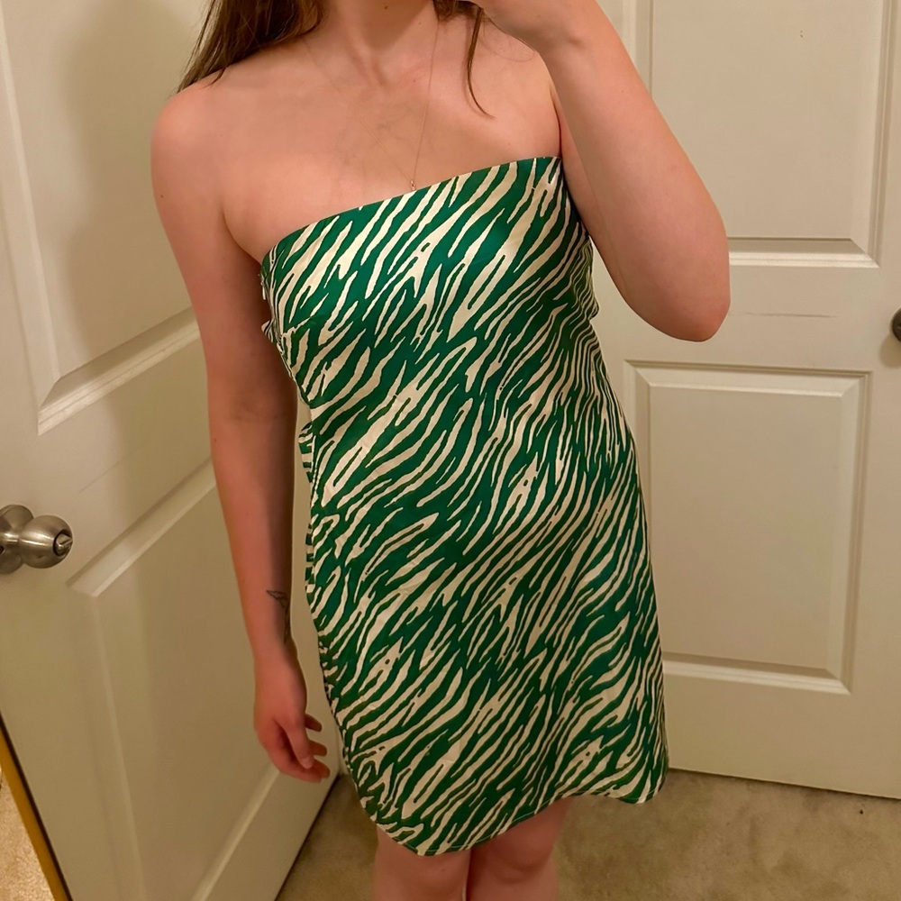 NWT 💚 green & white zebra mini slip dress